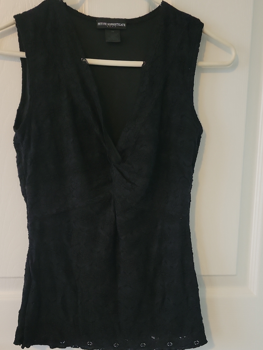 Petite Sophisticate Black Lace Twist-Front Camisole Top